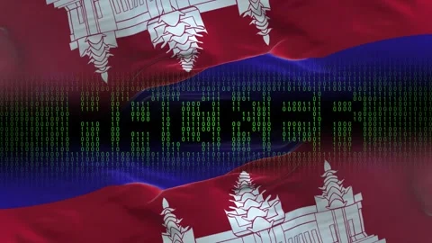 Cambodia flag - Waving flag on matrix binary code background Stock Footage 321419745