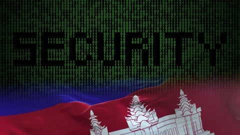 Cambodia flag - Waving flag on matrix binary code background Stock Footage 321422169