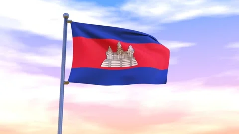 Cambodia Flag waving in the high wind Stock Footage 154376022