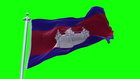 Cambodia Flag Waving in Loopable and Textured green screen background Stock Footage 296876732