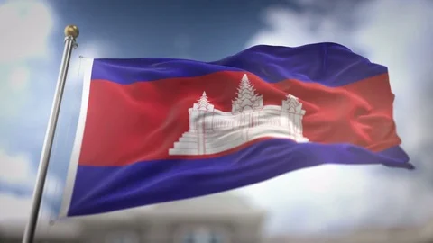 Cambodia Flag Waving Slow Motion 3D Rendering Blue Sky Background - Seamles.. Stock Footage 75103591