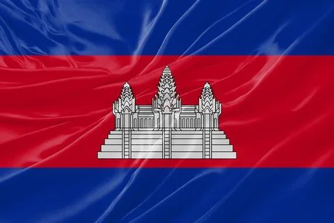 Cambodia Flag Waving Textures Silk Background Stock Illustration
