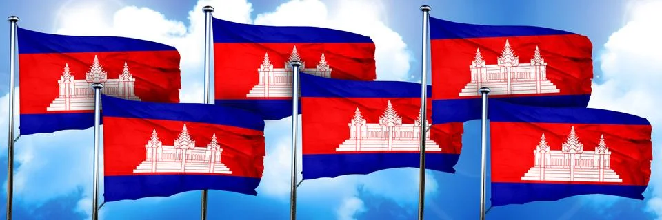 Cambodia flags, 3D rendering, on a cloud background イラスト素材