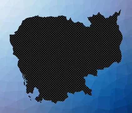 Cambodia geometric map. Stencil shape of Cambodia in low poly style. Astoni.. Ilustração Stock