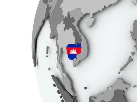 Cambodia on globe with flag Stock Illustration