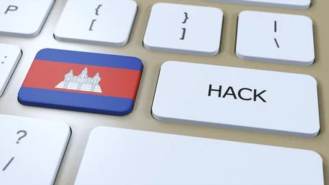 Cambodia Hack of Country or Hacker Attack 3D Illustration. Country National Flag Illustrazione stock