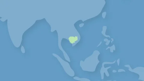 Cambodia Highlighted on World Map, Southeast Asia Country Location Illustration Stock Footage 340557468