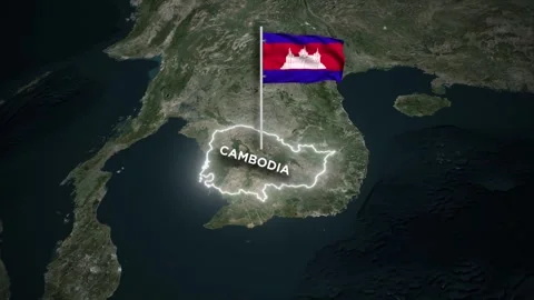 Cambodia Map Border Animation with 3D Waving of Cambodia National Flag on W.. 库存影片 330280425