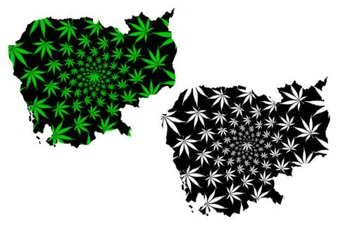 Cambodia - map is designed cannabis leaf Stock Illustration