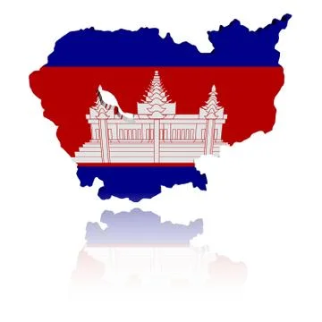 Cambodia map flag 3d render with reflection illustration Stock Illustration