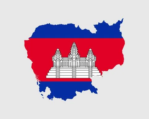 Cambodia Map Flag. Map of Cambodia with the Cambodian country flag. Stock Illustration
