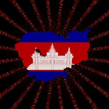 Cambodia map flag on red hex code burst illustration イラスト素材