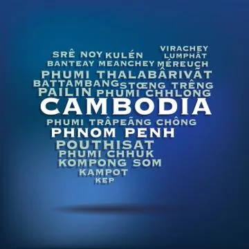 Cambodia map made with name of cities Stock Illustration
