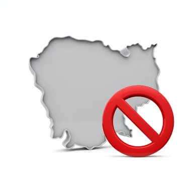 Cambodia map with red no entry warning sign. 3D Rendering Illustrazione stock