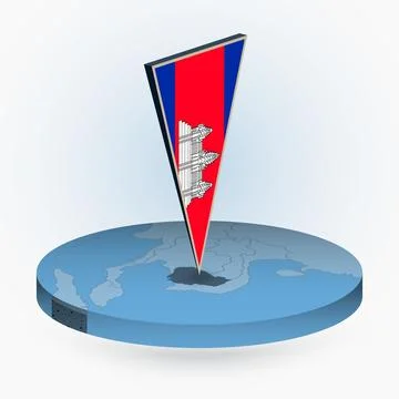 Cambodia map in round isometric style with triangular 3D flag of Cambodia Stock Illustration