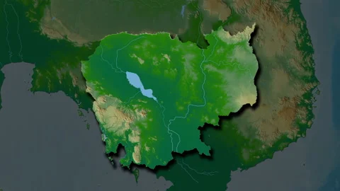 Cambodia map - solid. Shadow. Physical. Video stock 147706921