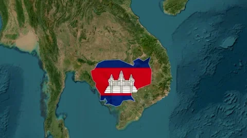 Cambodia  new map with flag Stock Footage 294084768