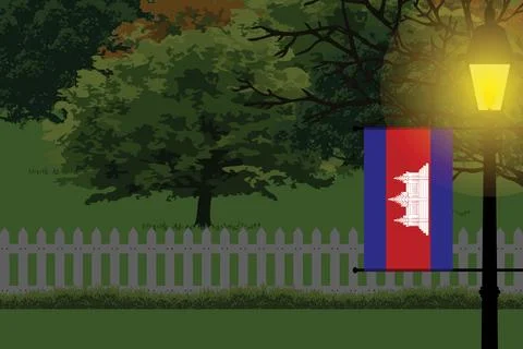 Cambodia Night Trees Lamp Vector Illustration Stock Illustration