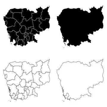 Cambodia Outline and Solid Fill Map Set. 스톡 일러스트