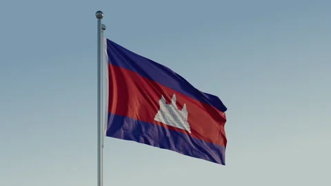 Cambodia Phnom Penh Flag loop Cinematic Realistic Waving Blue Sky 스톡 동영상 307704583