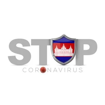 Cambodia protective shield. Stop coronavius concept. 3D Render Stock Illustration