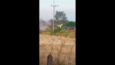 Cambodia: Rockets launched from 'human shield' village in Cambodia into T... Stock Footage 323343324