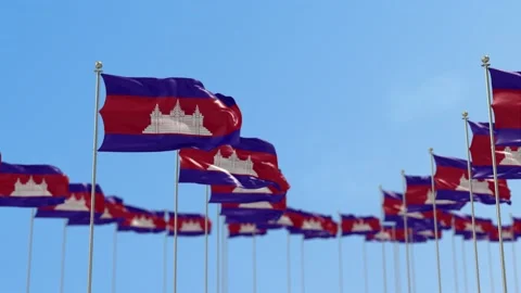 Cambodia Row Of Flags 3D Animation Video stock 148638665