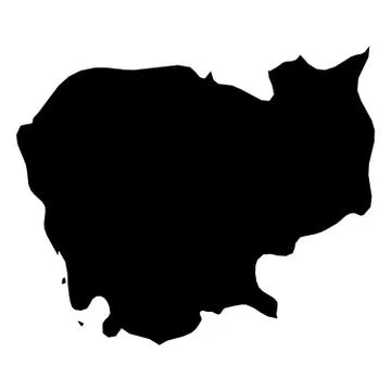 Cambodia - solid black silhouette map of country area. Simple flat vector Stock Illustration