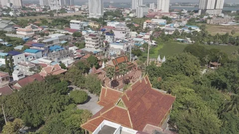 Cambodia Temple Drone Orbit Stock Footage 298169813