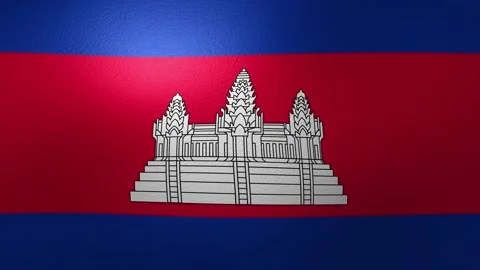 Cambodian flag with the Angkor Wat temple complex waving in a seamless loop Stock Footage 346325153