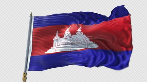 Cambodian Flag on a flagpole Waving on Transparent Alpha Background 스톡 동영상 292108317