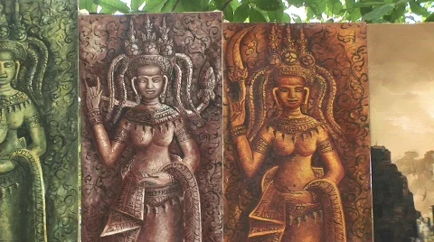 Cambodian painted panels Stock Footage 527633