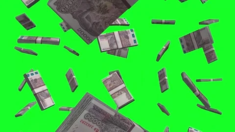 Cambodian Riel Falling Animation Stacks Of Money on Green Background    Vídeos de archivo 301114899