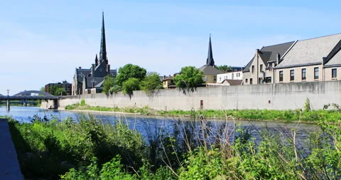 Cambridge, Canada view at the Grand River, exclusive 4K Stock Footage 166975855