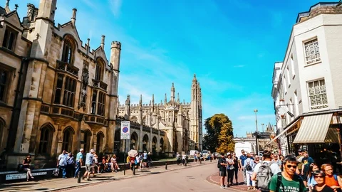 Cambridge England, circa : Timelapse Old street in Cambridge, England, UK Stock Footage 123395522