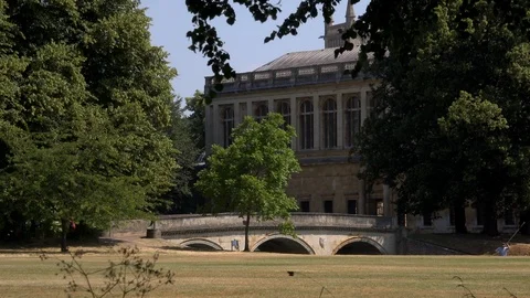 Cambridge as seen through trees with grass in foreground 4k Stockbeeldmateriaal 91620219