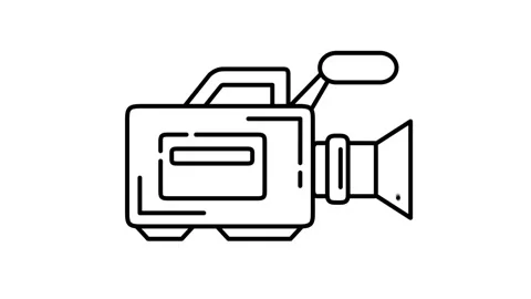 Camcorder animated icon displaying broadcast video recording machine outline Vídeo Stock 341962377