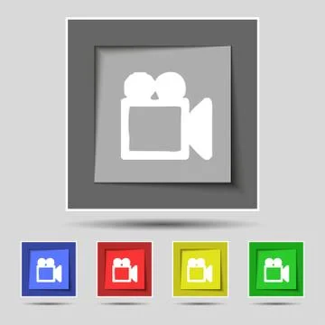 Camcorder icon sign on original five colored buttons. Stock Illustration