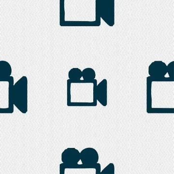 Camcorder icon sign. Seamless pattern with geometric texture. Vector Stockillustratie