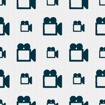 Camcorder icon sign. Seamless pattern with geometric texture. Vector Stock Illustration