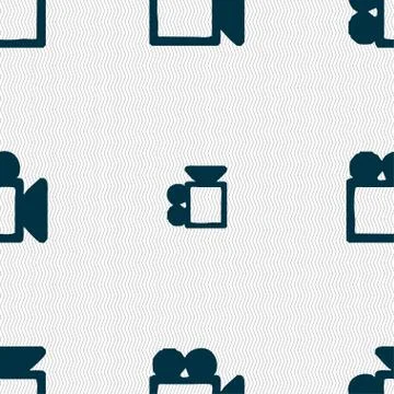 Camcorder icon sign. Seamless pattern with geometric texture. Vector Stock Illustration