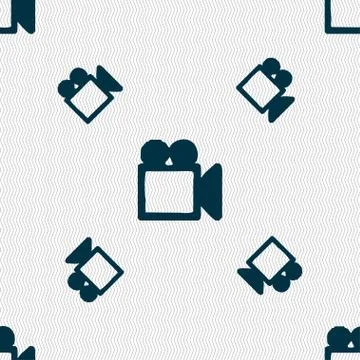 Camcorder icon sign. Seamless pattern with geometric texture. Vector Illustrazione stock
