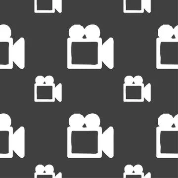 Camcorder icon sign. Seamless pattern on a gray background. Vector Stockillustratie