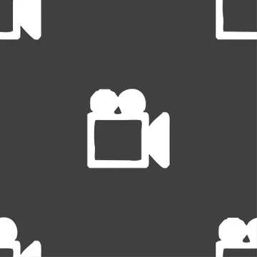 Camcorder icon sign. Seamless pattern on a gray background. Vector 스톡 일러스트