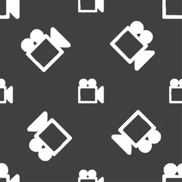 Camcorder icon sign. Seamless pattern on a gray background. Vector Stockillustratie