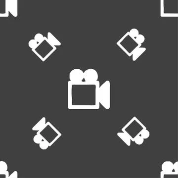 Camcorder icon sign. Seamless pattern on a gray background. Vector Stockillustratie