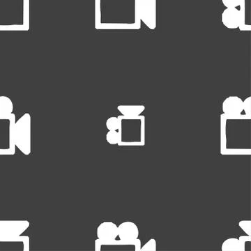 Camcorder icon sign. Seamless pattern on a gray background. Vector Stockillustratie