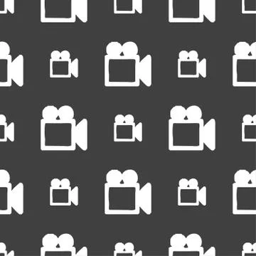 Camcorder icon sign. Seamless pattern on a gray background. Vector Stock Illustration