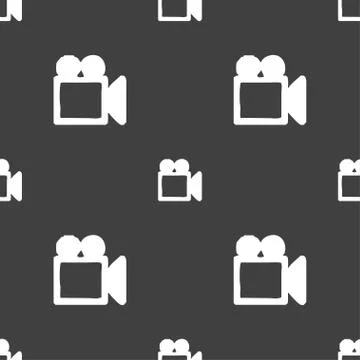 Camcorder icon sign. Seamless pattern on a gray background. Vector Stock Illustration