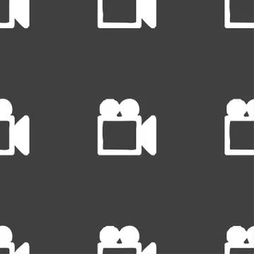 Camcorder icon sign. Seamless pattern on a gray background. Vector Stockillustratie